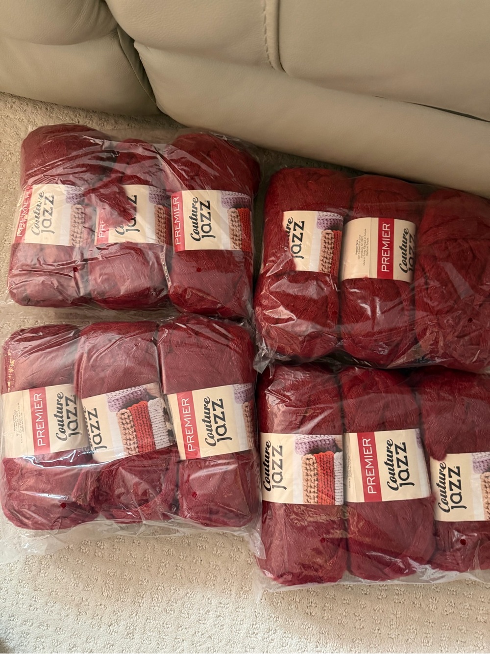 Premier Couture Jazz Yarn - Color 26-39 Ruby. Lot of 12 Skeins